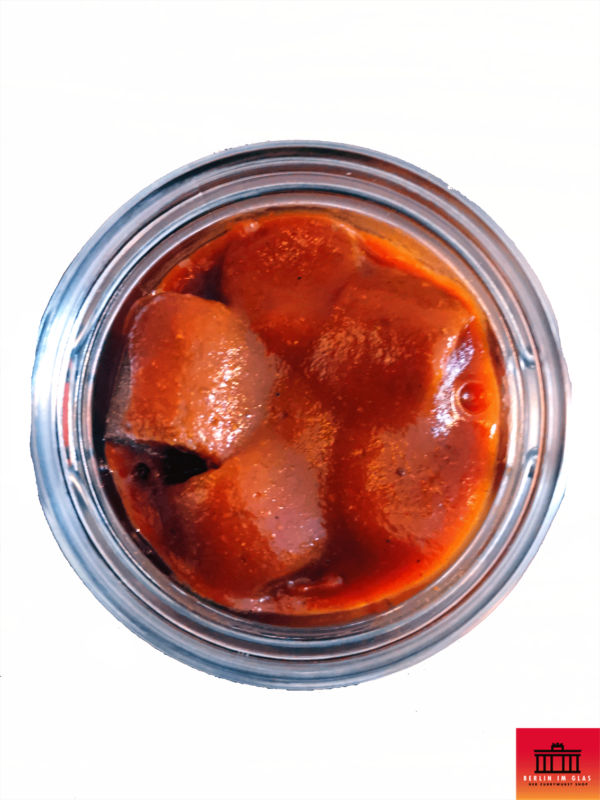 Vegane Currywurst offenes Glas